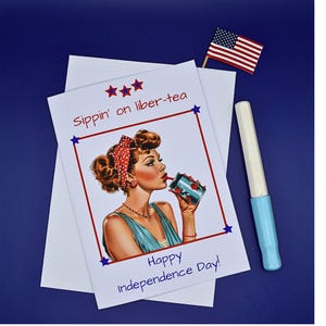 Tarjeta retro del 4 de julio para el Día de la Independencia de Estados Unidos / Tarjeta patriótica divertida / Tarjeta de la libertad en rojo, blanco y azul / Celebra el cumpleaños de las Américas