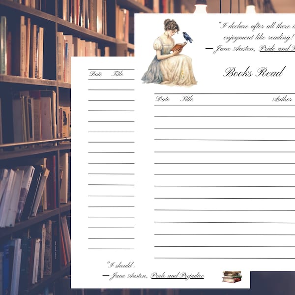 Printable Books Read List | Jane Austen quotes | Printable book tracker | Pride & Prejudice quotes | Reading List