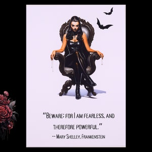 Pas op, want ik ben onverschrokken Goth Woman-wenskaart vleermuizen | Mary Shelley Frankenstein-citaatkaart | gotische Halloween-kaart | donkere spookachtige vibes