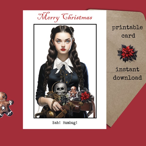 Christmas Gothic Card | Creepmas Printable | Xmas Spooky Card | 5x7 printable Greeting Card | Goth Girl Christmas card | gothmas | digital