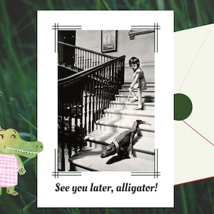 Zie je later Alligator afdrukbare wenskaart | meisje alligator afscheidskaart | Bon Voyage pensioenkaart | digitale instant-kaart voor vriend