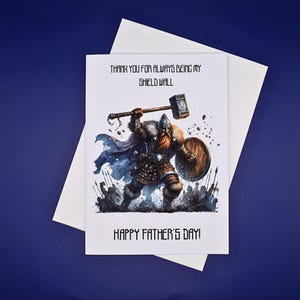 Tarjeta del Día del Padre Vikingo / Tarjeta genial del Día del Padre / Tarjeta de felicitación de pared con escudo / Tarjeta histórica de los nórdicos sajones celtas / Tarjeta de agradecimiento para el padrastro