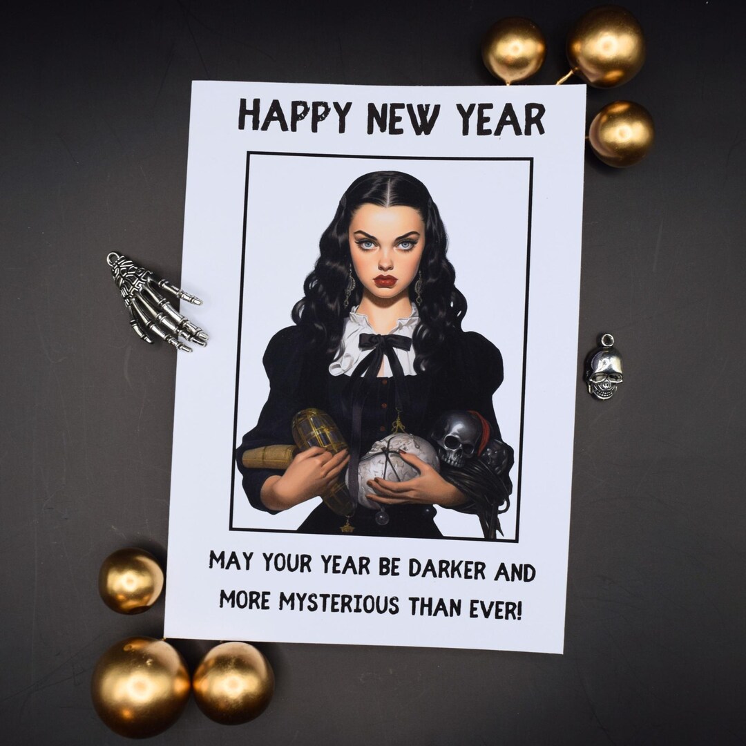 Happy New Year Goth Girl Card | Gothic New Years Dark Mysterious ...