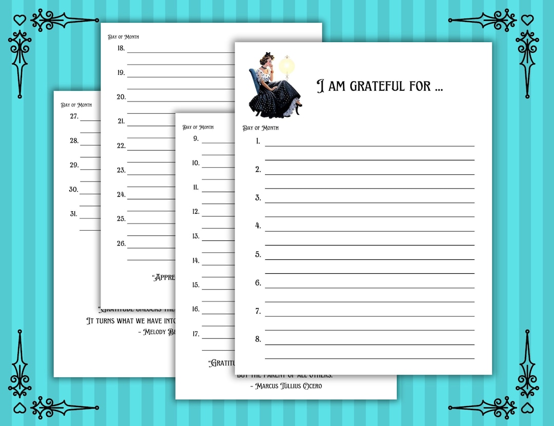 Printable Gratitude List | Monthly Gratitude Printable | Printable ...