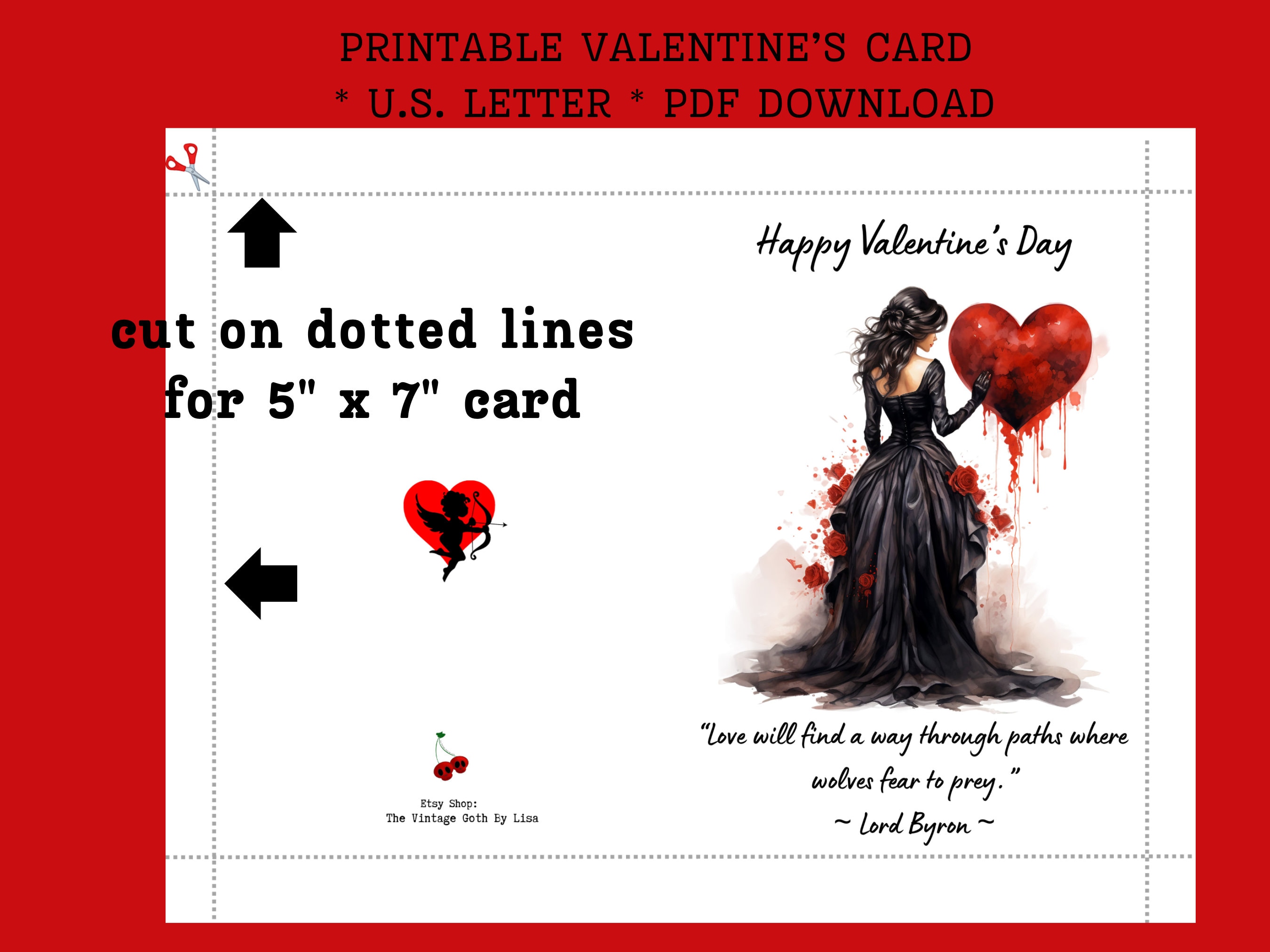 Goth Woman Valentines Day Printable Card