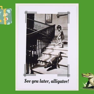 À plus tard carte de voeux en alligator | carte d'adieu drôle | Carte de retraite Bon Voyage | carte de déménagement ou de vacances | voyager en toute sécurité