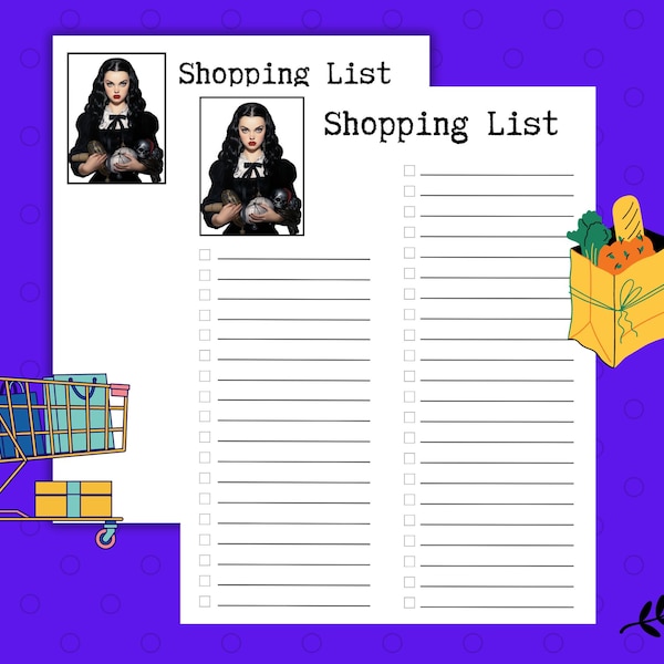 Druckbare Einkaufsliste | Druckbare Einkaufsliste | Gothic Einkaufsliste | Druckbare Einkaufsliste | digitale Einkaufsliste | Goth Girl