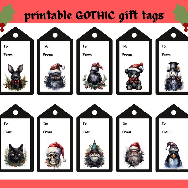 Gothic Christmas Gift Tags | spooky Xmas tags | dark Christmas gift tag set | Christmas printable | holiday digital | creepmas gothmas PDF