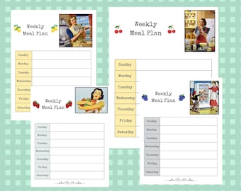 Weekly Meal Plan | Meal Planner | Food Plan | Food List | Weekly Meal List | Retro Kitchen Women | Vintage Kitchen Woman | Whats for Dinner