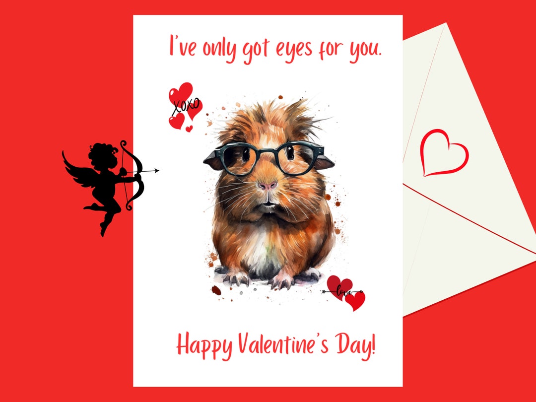 Guinea Pig Valentines Day Printable Card Instant Happy V Day Card Cute Cavy Love 5x7 Greeting