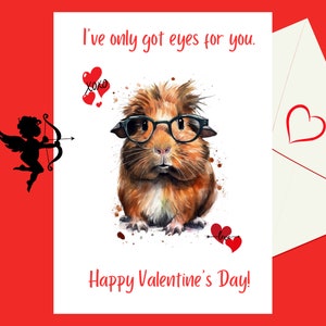 Imprimable Saint Valentin du cochon d'Inde | carte Happy V Day instantanée | amour cavy mignon 5 x 7 cartes de vœux | Rien que des yeux pour vous | xoxo numérique