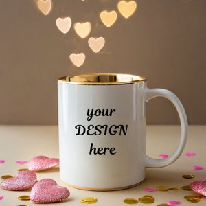 White Valentine&#39;s Day Mug Mockup | Coffee Mug Mockup | Aesthetic Valentines Day Mug Mockup | 2024 Ceramic Mug Mockup