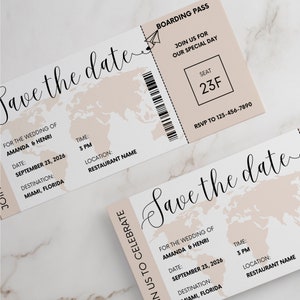 Descarga instantánea de la tarjeta de embarque Guardar la plantilla de fecha / Invitación al billete de avión / Tarjeta de embarque personalizada