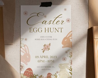 Editable Easter Egg Hunt Flyer Template, Easter Egg Hunt Invitation, Bunny Invitation, Egg Hunt Flyer, Easter Game Flyer