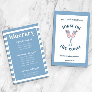Toast on the Coast Beach Bachelorette Invitation Template, Bachelorette Itinerary Template, Beach Bachelorette