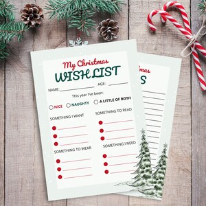 Plantilla de lista de deseos de Navidad / Plantilla de lista de deseos personalizada / Lista de deseos de Navidad editable para niños / Notas de Navidad