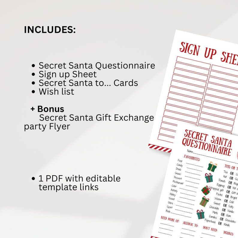 Secret Santa Questionnaire Bundle Organize a Jolly Work Gift Exchange