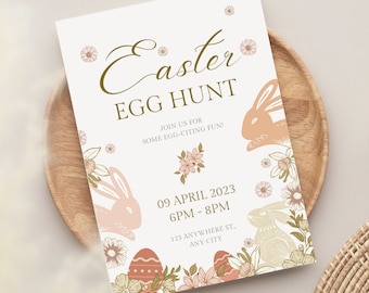 Editable Egg Hunt Easter Invitation, Easter Egg Hunt Invitation, Bunny Invitation, Printable Easter Celebration Invitation