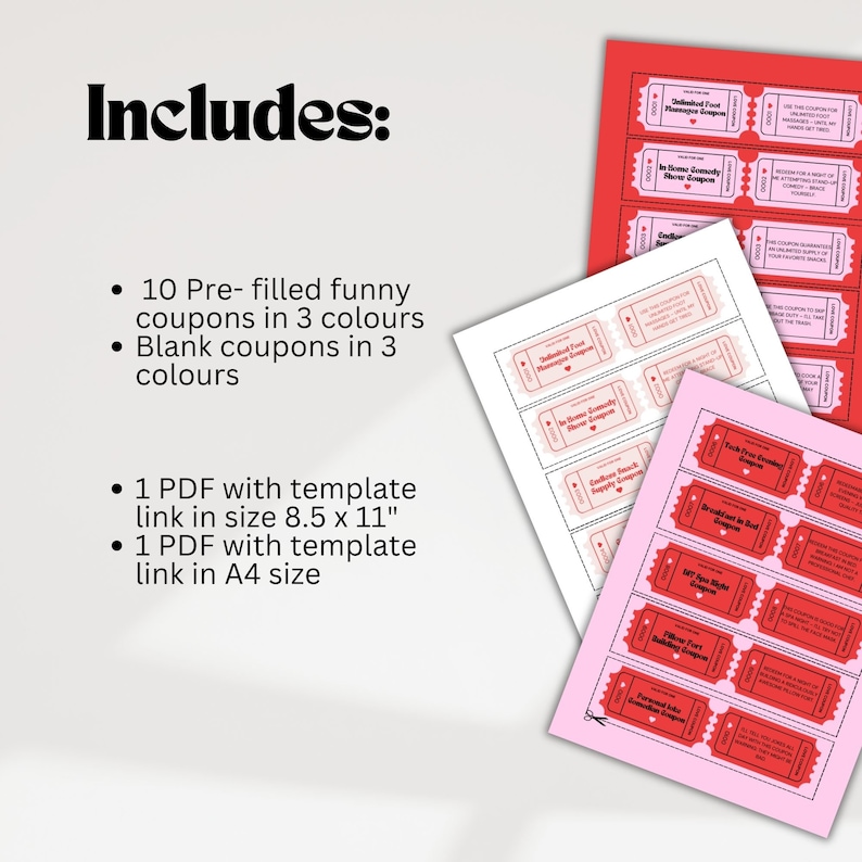 Funny Customizable Love Coupons Printable Valentines Day Coupons Funny