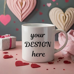 Valentines White Coffee Mug Mockup | Valentine&#39;s Day Mug Mockup | Romantic Theme Mug Mockup | Aesthetic Mockup