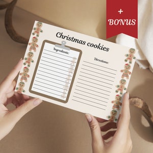 Christmas Recipe Card Template | Editable Christmas cookies Recipe Card | Family Recipe Cards Printable | Xmas Recipe Card Double Sided