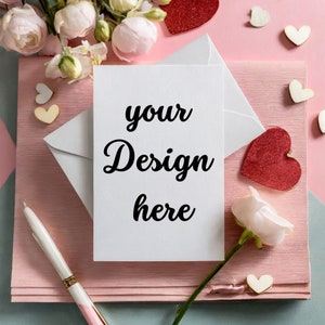Mockup di biglietto di San Valentino / Mockup di biglietto d&#39;auguri / Mockup di invito / Mockup di carta 5 x 7 / Mockup di San Valentino