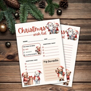 Printable Weihnachtswunschliste | Kinder Weihnachtsgeschenk Liste | Weihnachtsnotizen | Nikolaus Wunschliste | Wunschliste 2023 zum selbst Ausdrucken