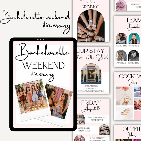 Bachelorette Itinerary - Printable & Editable in Canva | Pink Bachelorette Weekend Itinerary Template | Bachelorette Weekend