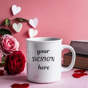 Valentine&#39;s Day White Coffee Mug Mockup | Valentines Day Mug Mockup | Aesthetic Coffee Mug Mockup | Valentine&#39;s Mockup