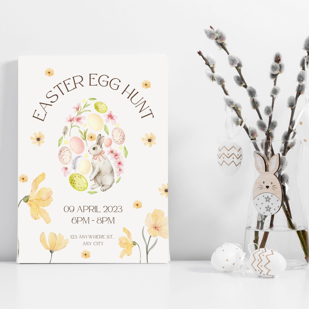 Editable Easter Egg Hunt Flyer Template, Easter Bunny Invitation ...