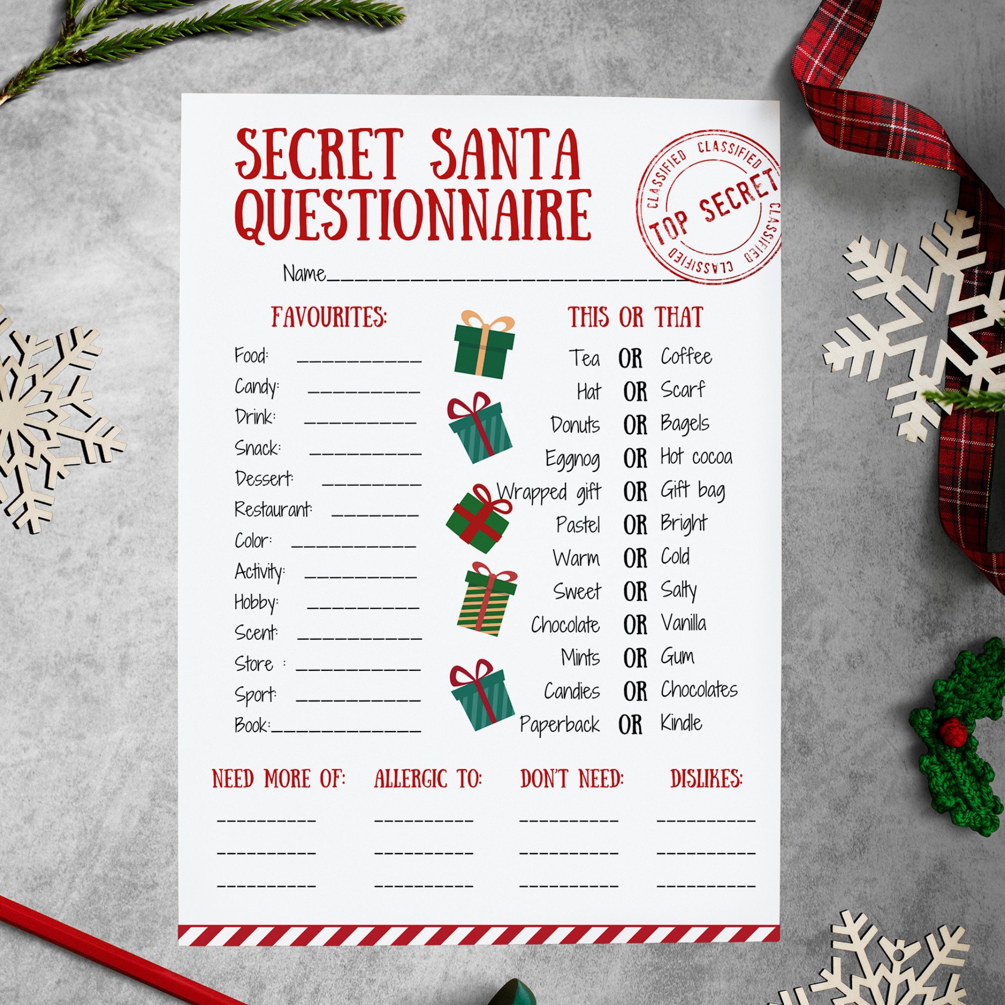 Secret Santa Questionnaire Bundle: Organize a Jolly Work Gift - Etsy