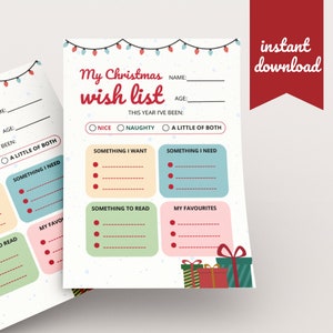 Weihnachtswunschliste für Kinder - Druckbare Vorlage | Weihnachtsset | Wunschliste 2023 zum selbst Ausdrucken
