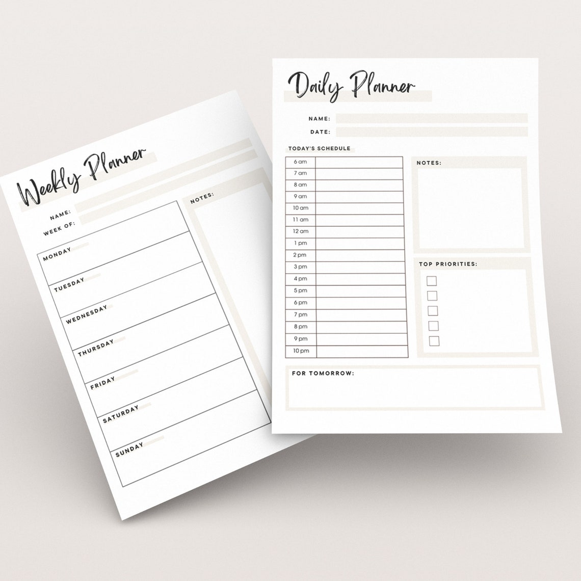 Printable Planner Templates Bundle 5 Designs Digital PDF Files Instant