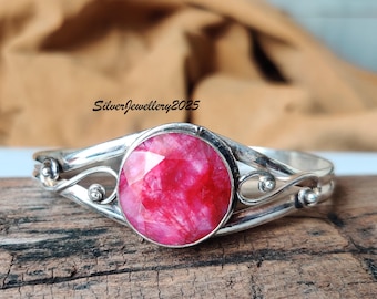 Ruby Gemstone Bangle: Handmade 925 Sterling Silver, Boho Jewelry