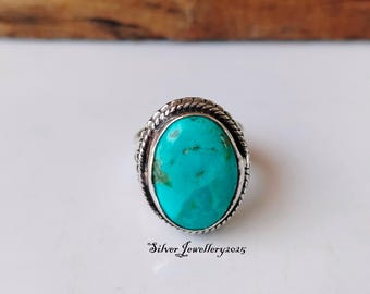 Handgemaakte Kingman Turquoise ring: ovale sterlingzilveren band