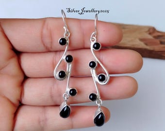 Handmade Black Onyx Sterling Silver Dangle Earrings