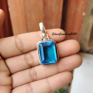 Blue Topaz Pendant, 925 Sterling Pendant, Faceted Gemstone Pendant, Statement Pendant, Women Boho Jewelry, Blue Topaz Jewelry, Gifts