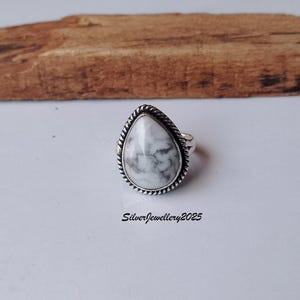 Handmade White Howlite Gemstone Ring: 925 Sterling Silver Promise Ring