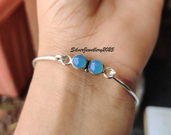 ブルーカルセドニーバングル、925スターリングシルバーバングル：宝石