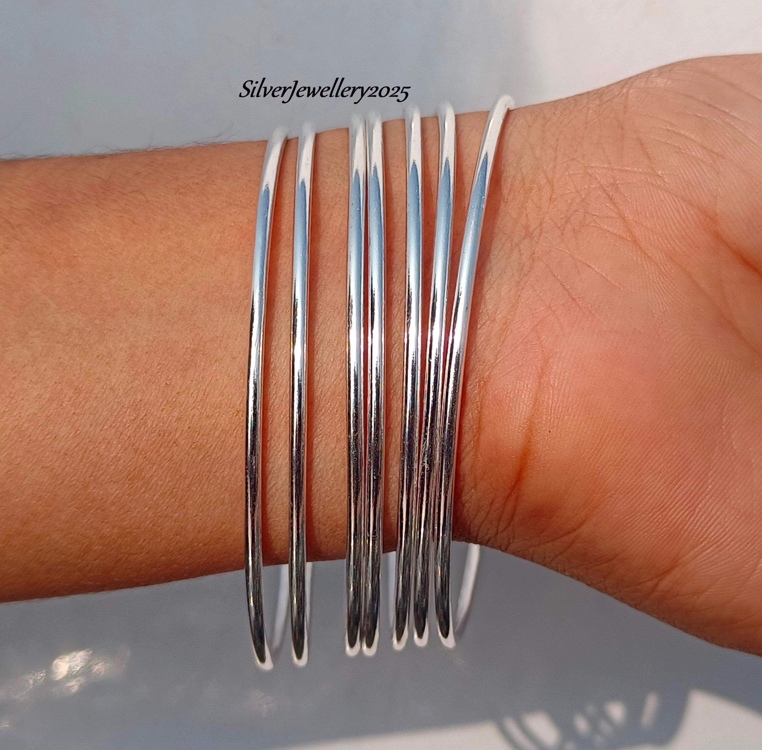 vintage silver bangle セット Handmade Sterling Silver Bangle Set - Simple Stacking Bangles - Etsy