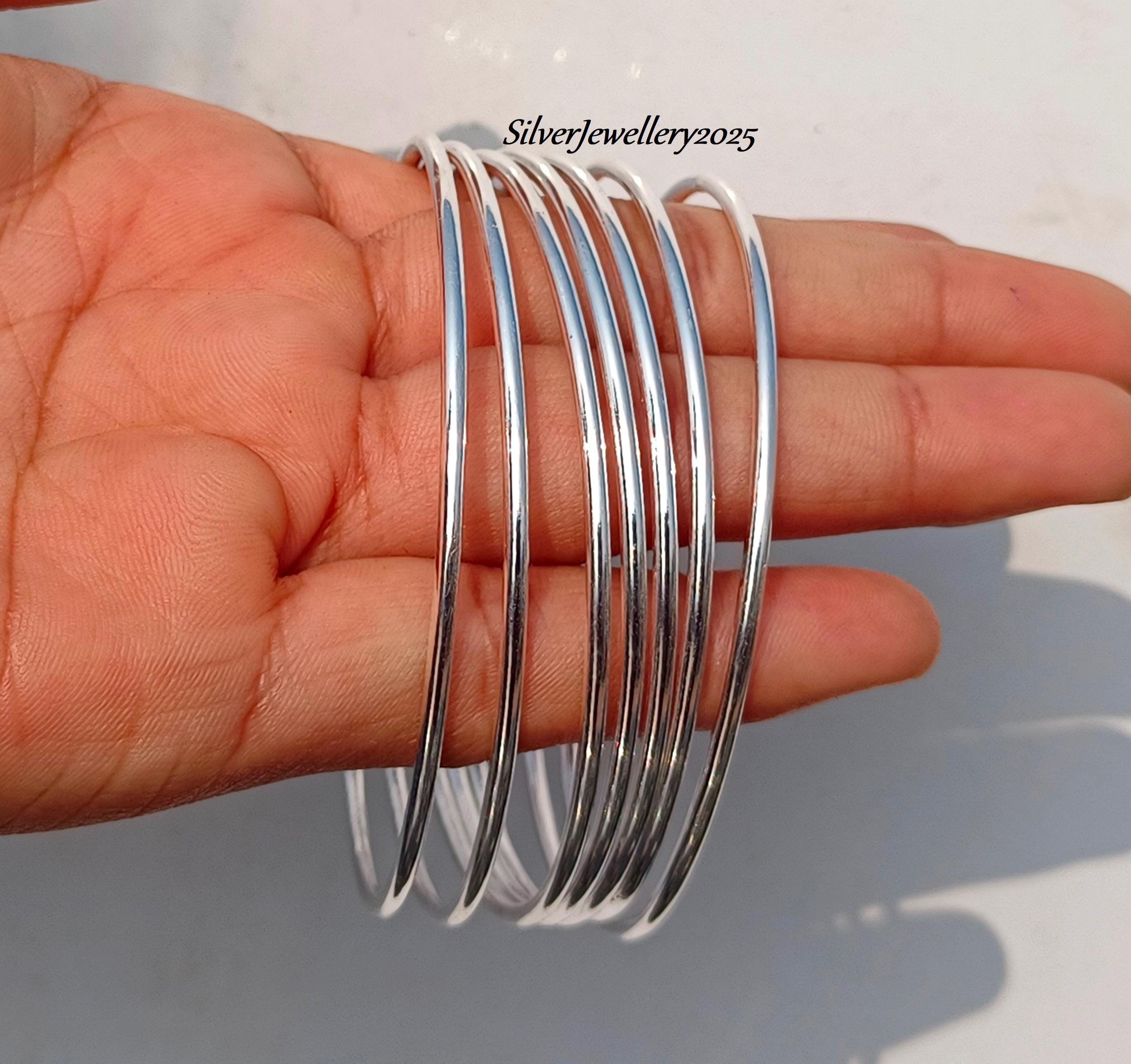 Handmade Sterling Silver Bangle Set - Simple Stacking Bangles - Etsy