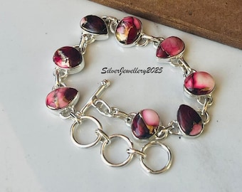 Red Rose Dahlia Turquoise Bracelet: Handmade 925 Sterling Silver, Wedding Jewellery