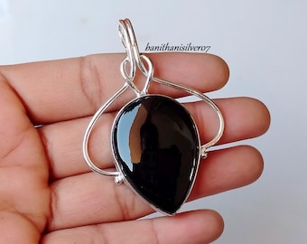 Handmade Sterling Silver Black Onyx Pear Pendant Necklace