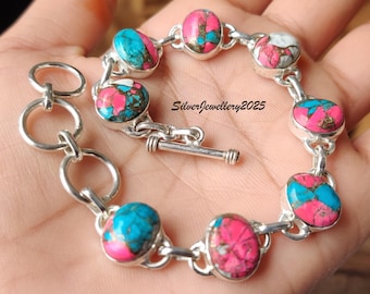 Cotton Candy Turquoise Bracelet: Handmade 925 Sterling Silver Adjustable Jewelry