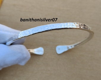 Solid Sterling Silver Cuff Bracelet, Hammered Adjustable Bangle 925 Simple Silver Jewelry Rustic Distressed Simple Stacking Minimalist.