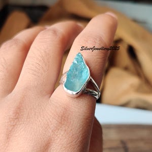 Raw Aquamarine Ring: Handmade 925 Sterling Silver Boho Band