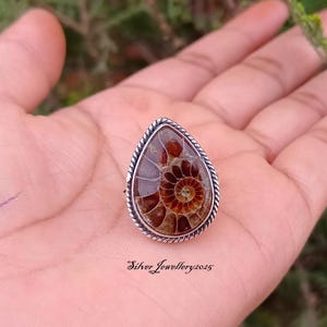 Ammonite Fossil Ring, 925 Sterling Silver, Handmade Ring, Gemstone Ring, Pear Shape Designer Ring, Unique Ring, Pretty Ring, Gifts For Love