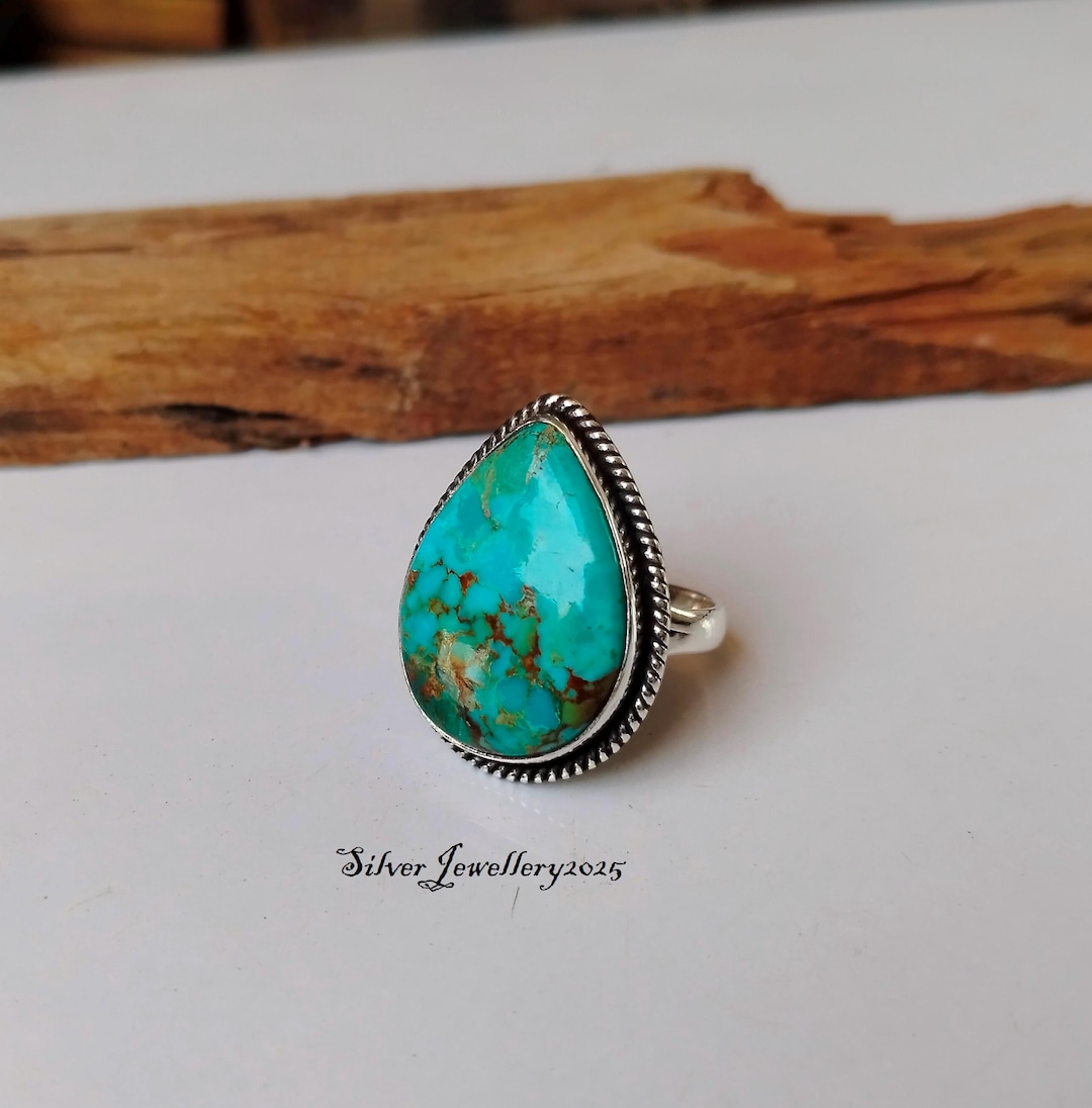 Handmade Kingman Turquoise Ring: Pear Stone 925 Sterling Silver Band - Etsy