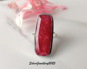 Handmade Ruby Gemstone Ring: 925 Sterling Silver Boho Band Ring
