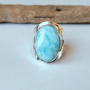 Beautiful Larimar Ring, Designer Ring, 925 Sterling Silver, Natural Stone, Blue Larimar Gift Ring, Wedding Ring, Women Ring, Birthstone Gift